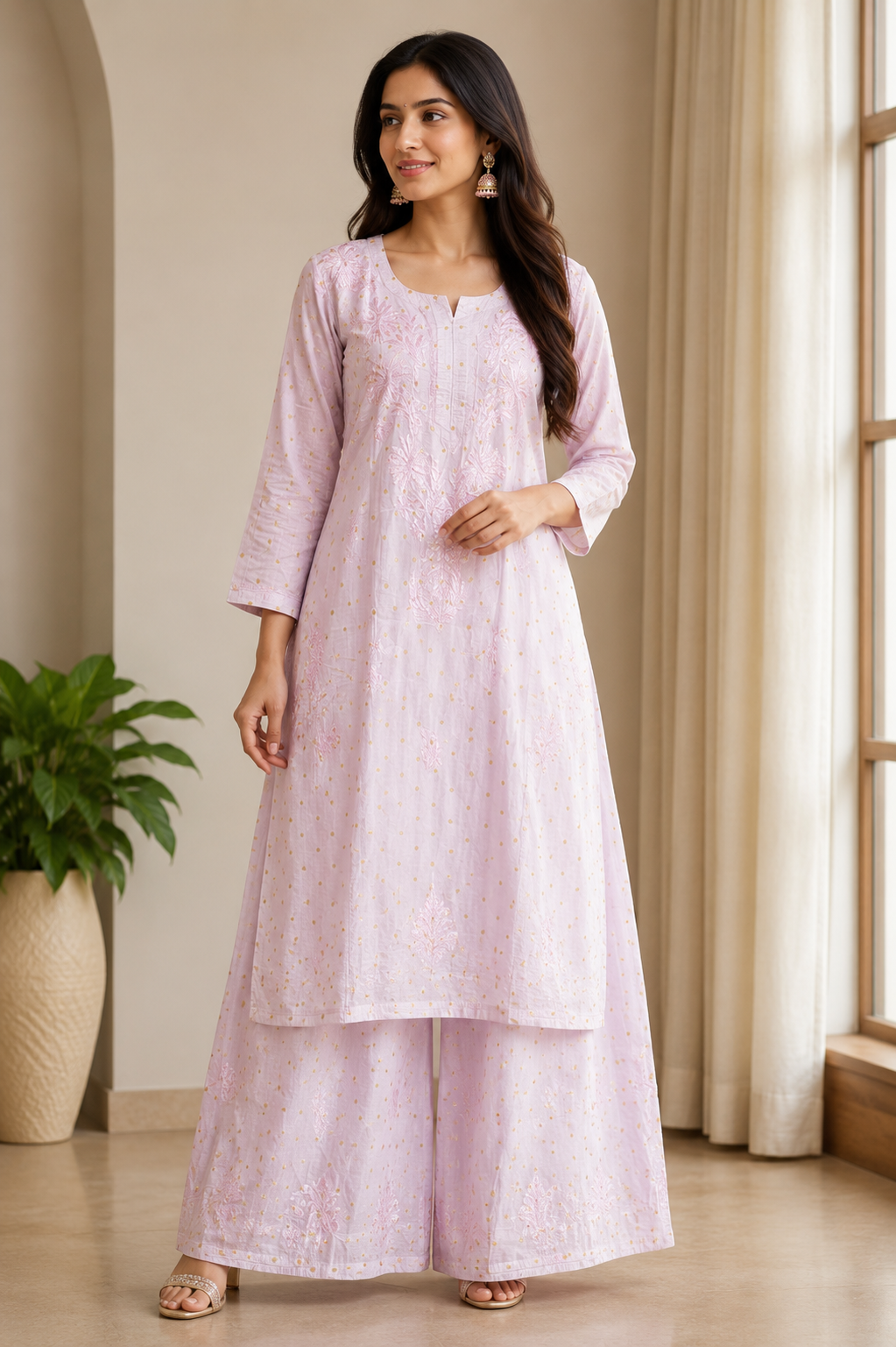 Pastel Pink Embroidered Palazzo Set