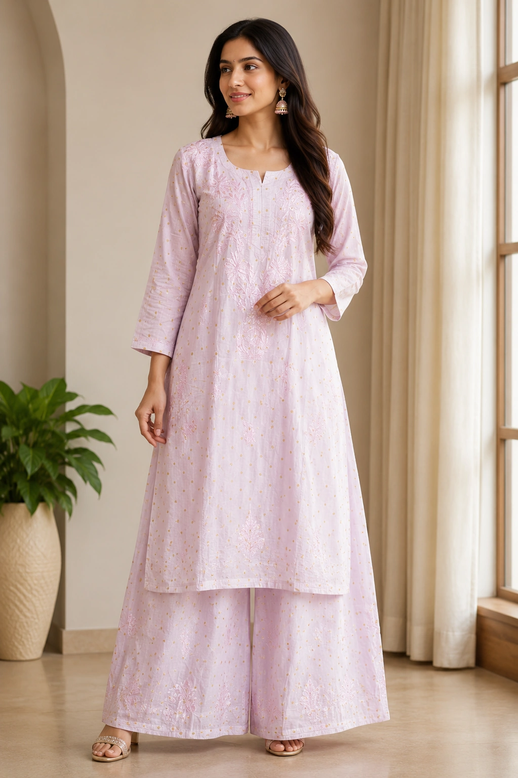 Pastel Pink Embroidered Palazzo Set