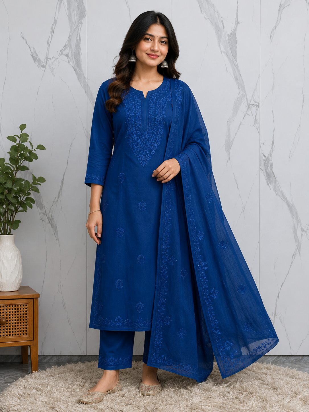Royal Blue Chikankari Kurta Palazzo Set