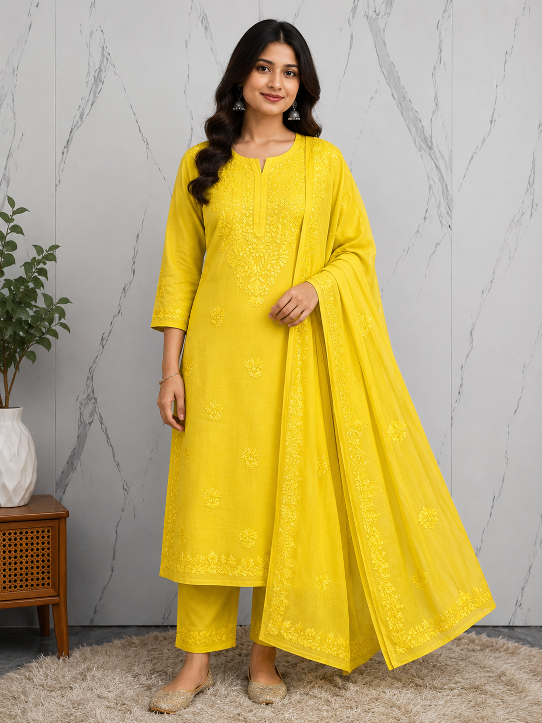 Sunshine Yellow Chikankari Kurta Palazzo Set